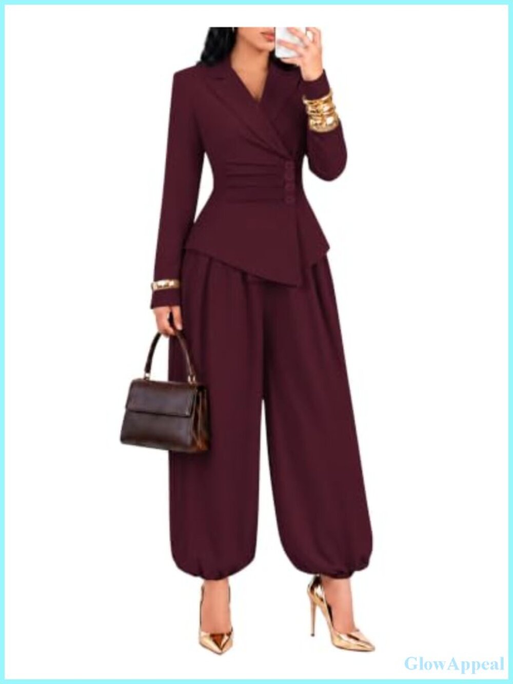 Womens 2 Piece Pantsuit Set Business Casual Blazer Tapered Pants